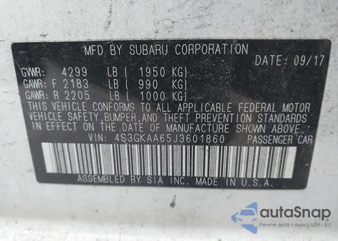 2018 Subaru Impreza 2.0I z USA, uszkodzony, nr VIN 4S3GKAA65J3601860